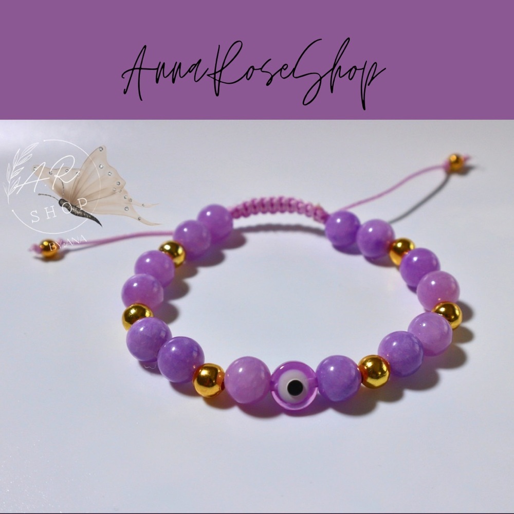 Purple evil eye  bracelet glass bead